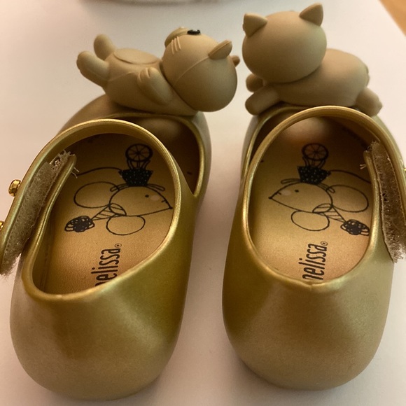 Mini Melissa cute cat 🐱 shoes US size 5 toddler girls baby Jane GOLD - Picture 6 of 7